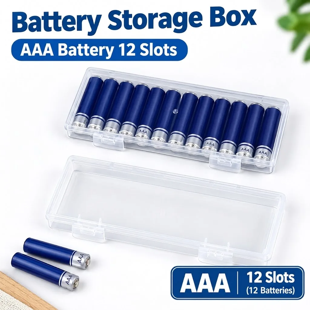 1pc Clear AAA Battery Storage Box 12 Slots Plastic Battery Organizer Case Portable Hard Holder Container for Travel Home