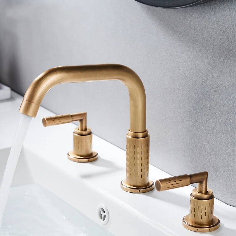 

New Widespread Lavatory Faucet Bathroom Hot Cold Basin Faucet Antique Total Brass 8 Inch Sink Mixer