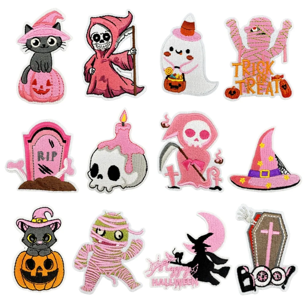 Pink Halloween Party Embroidered Patches - Computer Embroidered Clothing Accessories, Iron On Appliques In Stock