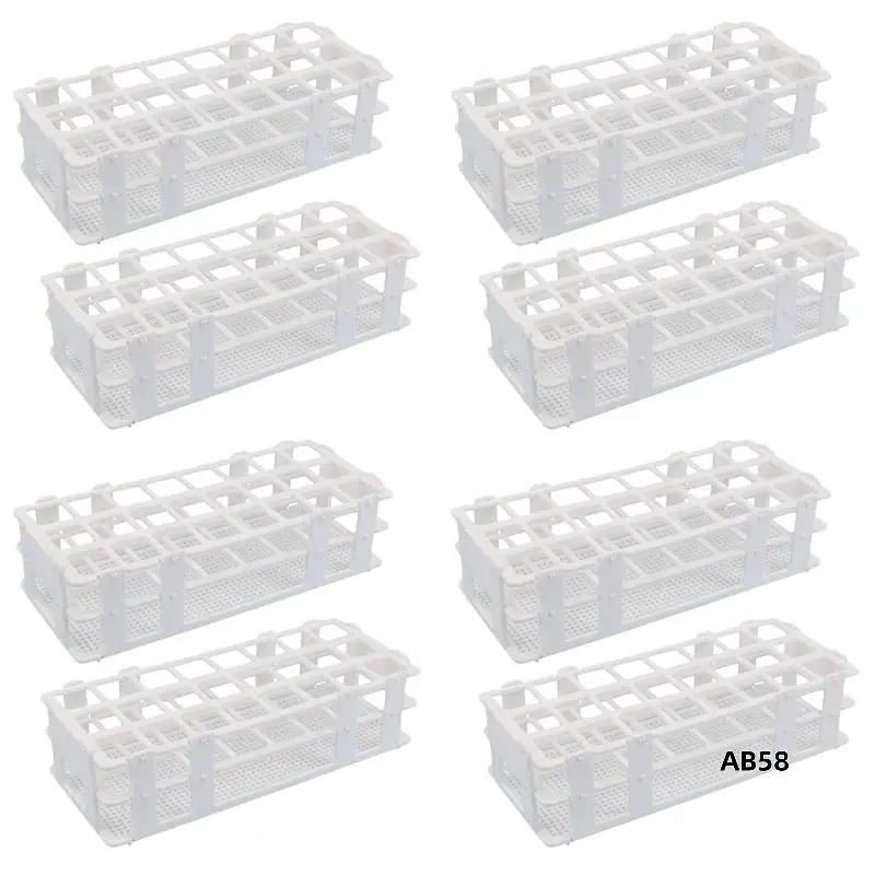 8Pcs Plastic Test Tube Rack 24 Holes Lab Test Tube Rack Holder For 25Mm Test Tubes, Detachable, White