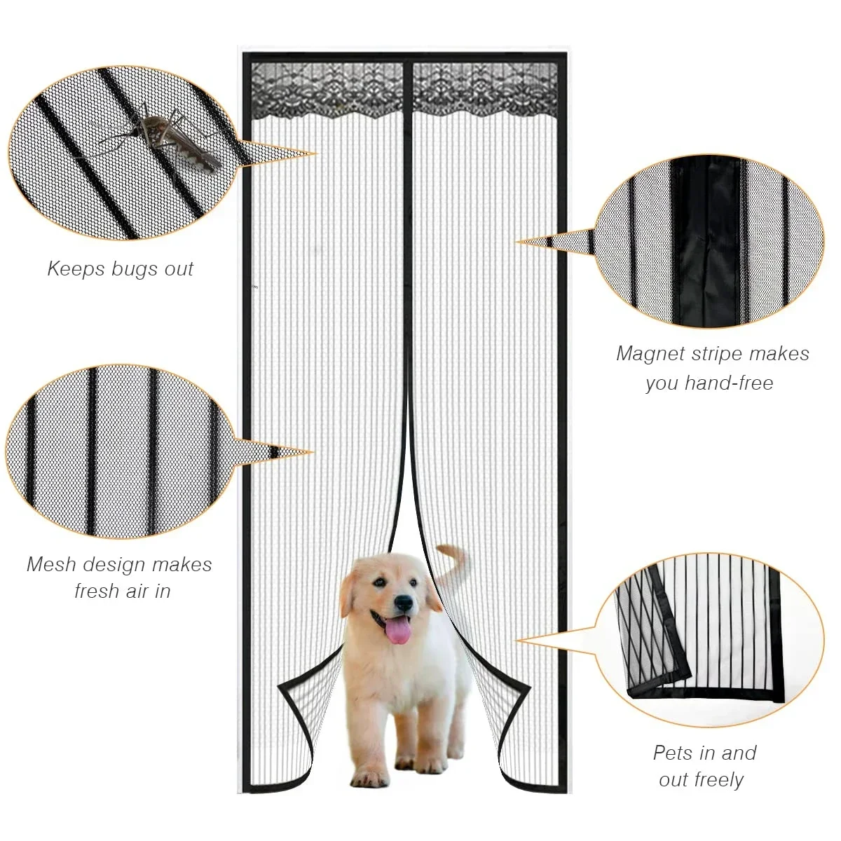 Magnetic Mesh Curtain with Magic Tape Soft Mosquito-proof Gauze Door Screen Window Household Partition Magnet Self-priming Mesh