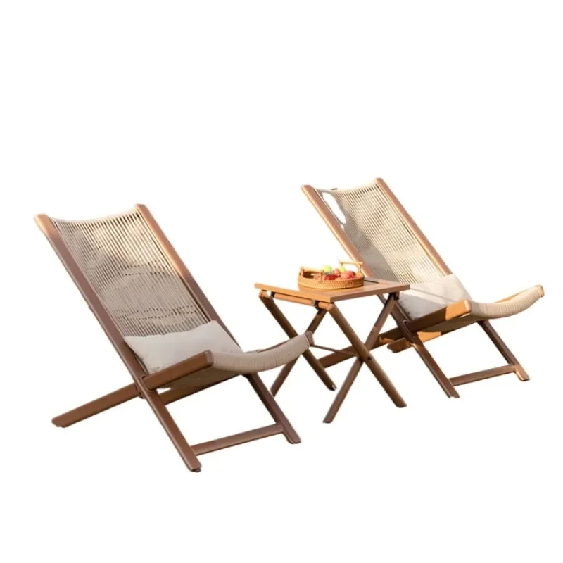 Balcony small table combination household leisure recliner outdoor rattan chair three-piece set