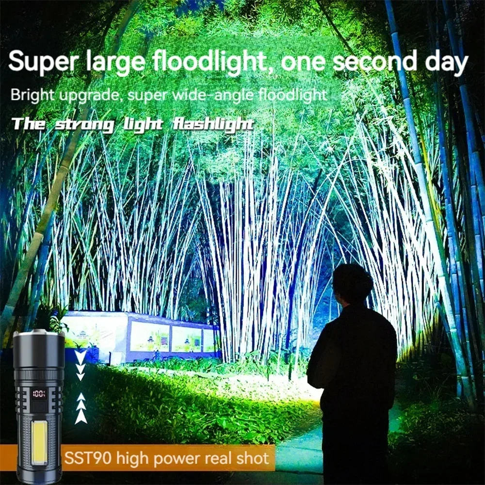 High Power 300W white laser Flashlight COB Strong Light LED Portable Torch USB Rechargeable Built In Battery With Power Display
