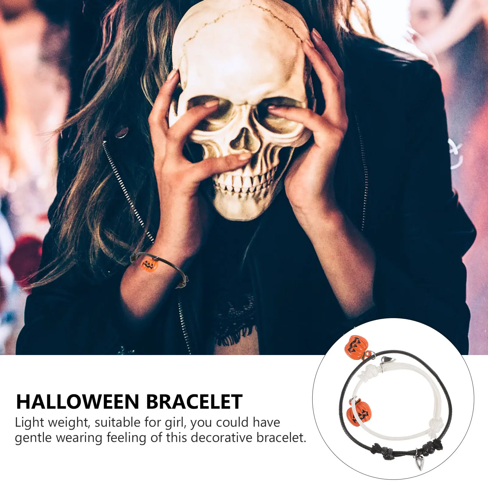 Pulsera con dije de calabaza para niña, joyería de muñeca decorativa ligera para Halloween, pulsera con dije de calabaza para fiesta navideña, 2 uds.