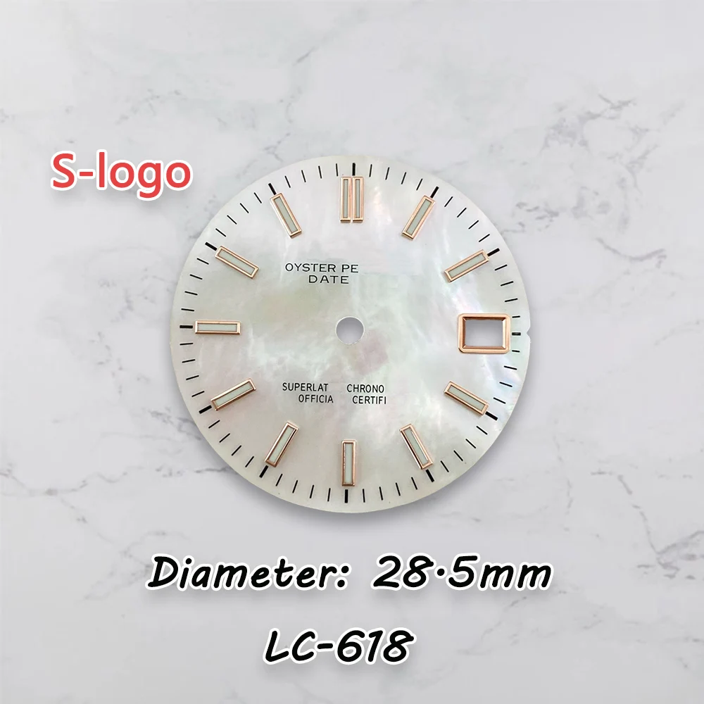 High Quality Dial S Logo 28.5mm NH35 Log Mother pearl Dial Green Luminous For NH36Movement Watch Modification Accessories