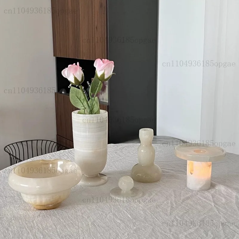 Marble bowl dual-purpose fruit plate and vase luxury natural stone ornament