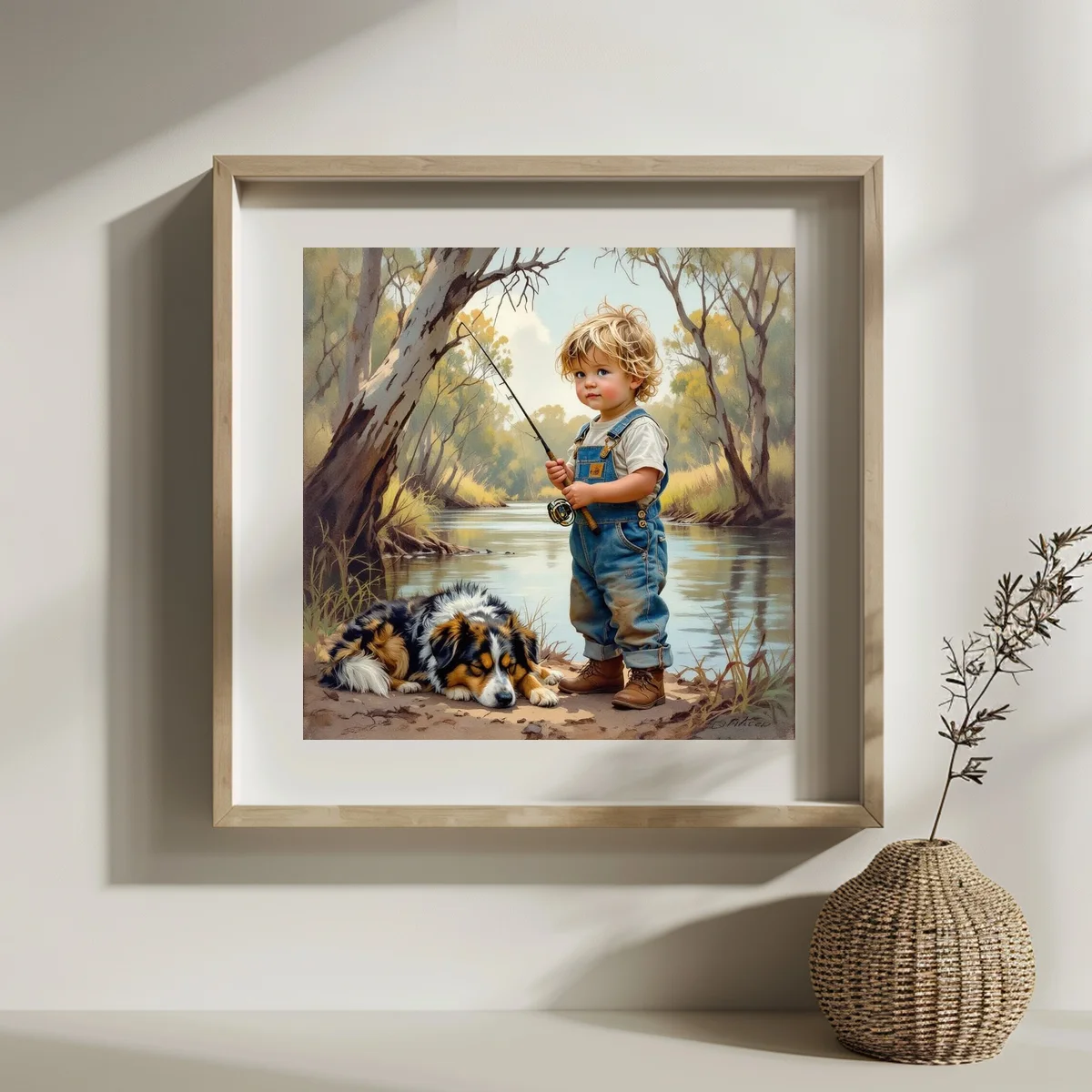 1 Stück 30x30 cm/11,8 Zoll, 11Ct/14Ct Kreuzstich-Set, DIY Valentinstagsgeschenk, Stickerei-Set für Festlichkeiten, Anglerjunge mit Hund – Detail 2