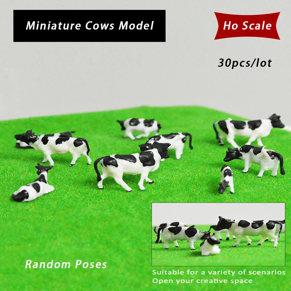 

30pcs 1:87 Ho Scale Model Cows Farm Animal DIY ABS Plastic Toys Sand Table Architecture Building Layout for Diorama Poses Random