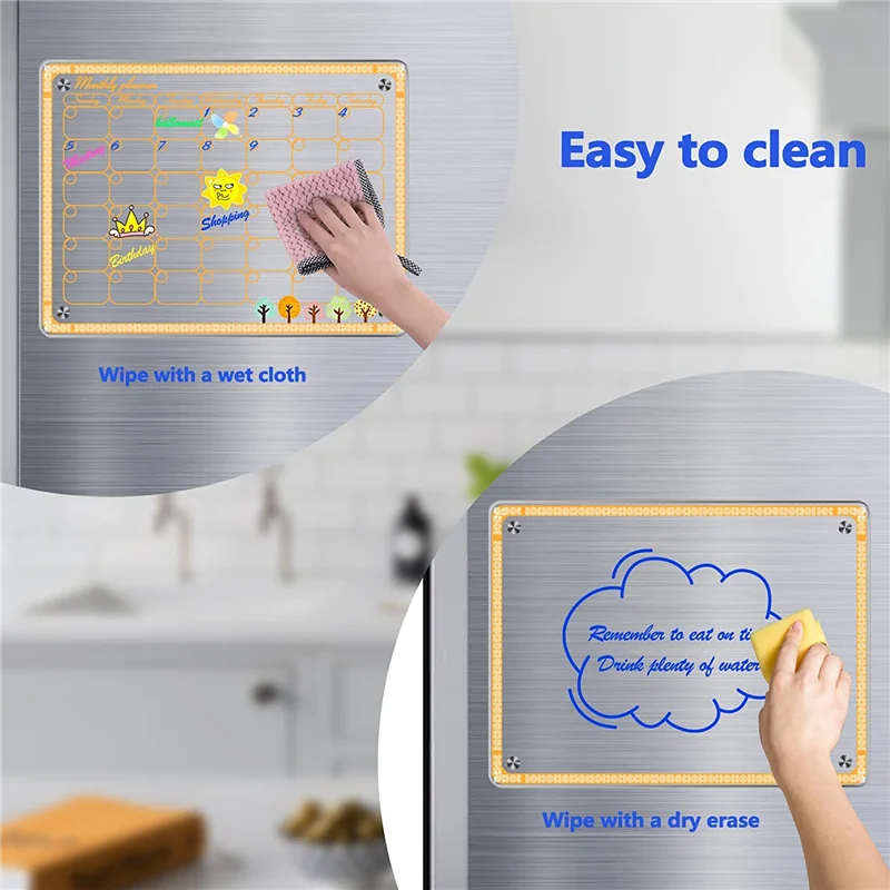 ปฏิทินแม่เหล็กอะคริลิคแบบแห้งลบได้สำหรับติดตู้เย็น HJ-Acrylic จำนวน 2 ชิ้น ขนาด 15.7x11.8 นิ้ว ปฏิทินแบบใสสำหรับวางแผนสำหรับตู้เย็น