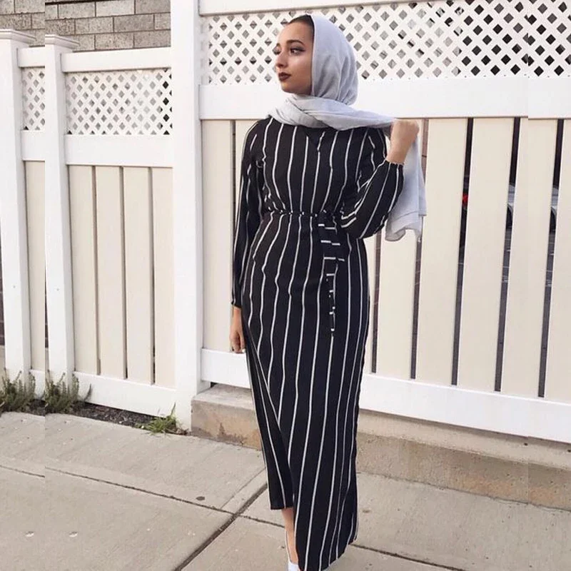 Muslim dress abaya for women gown striped dress caftan Islamic clothing abaya DUBAI Turkish Arabic Eid Mubarak uy4888