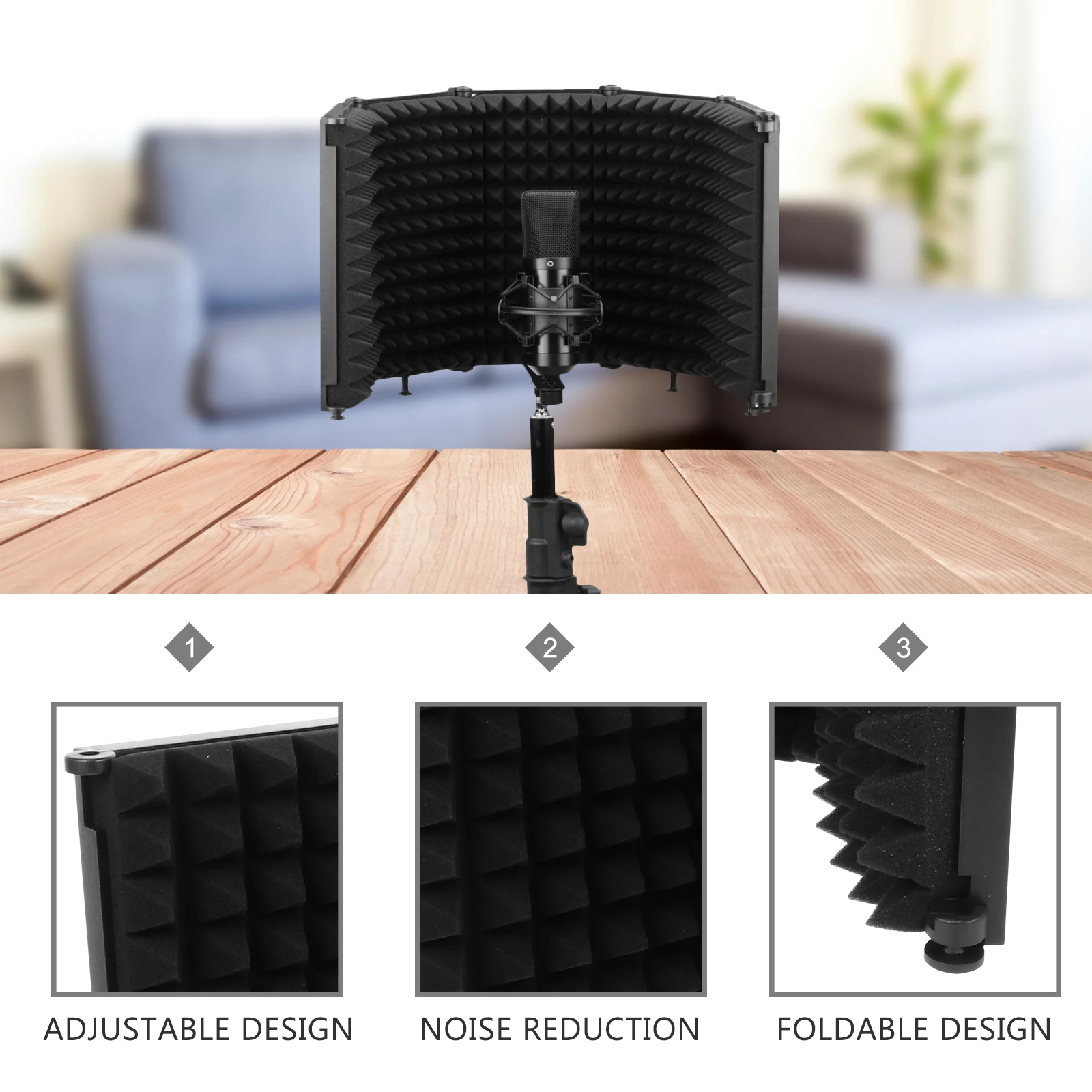 

Microphone Isolation Shield Sound Absorber Panel Portable Foldable Windproof Screen For Recording Studio Broadcasting Karaoke