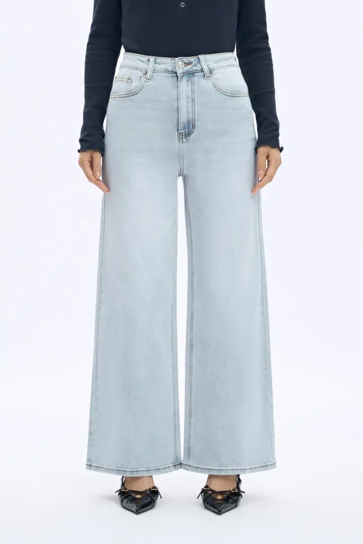 

Light Blue High Waist Stretchy Baggy Jeans Fashion Casual Wide Leg Buckle Denim Pant Vintage Straight Trouser Women Streetwear