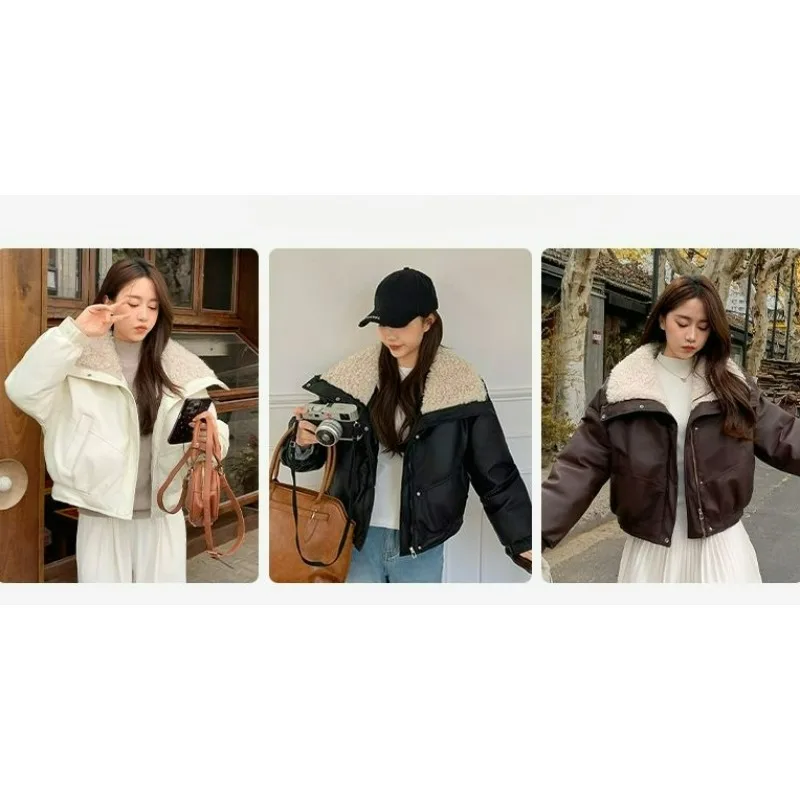 الشتاء أزياء الحرارية القطن سترة جلدية الاتجاه مريحة أسفل الملابس القطنية المرأة الجديدة قصيرة صوف الضأن الصغيرة