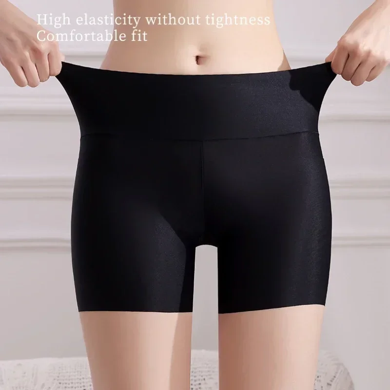 Women Ice Silk Seamless Pants M L XL High Waist Panties Safety Short Pants Anti Exposure Underwear Corset Pants Black Skin White