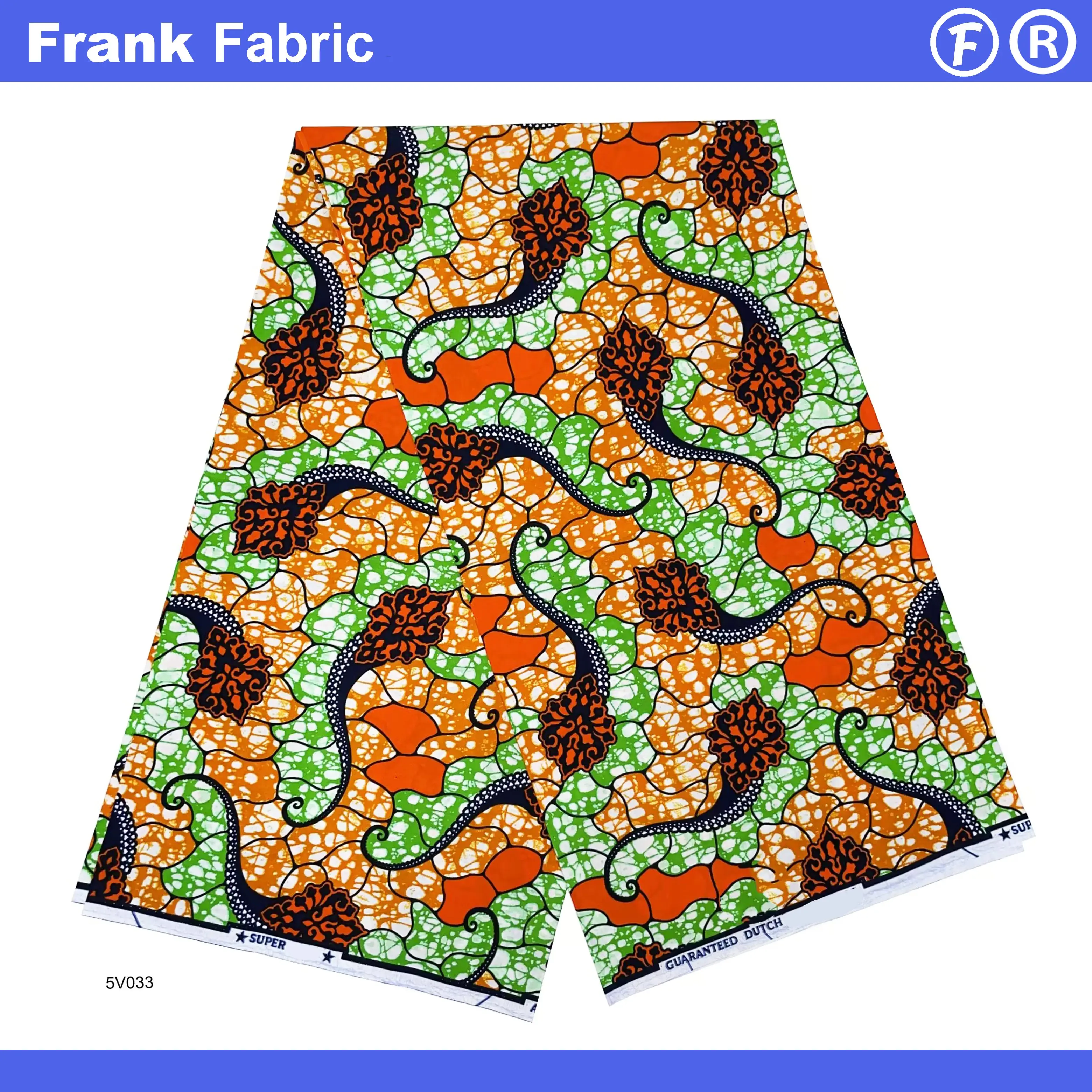 

6-ярдовая голландская восковая ткань Анкара, плотный хлопок, предварительно промытая высококачественная супер африканская восковая ткань с принтом для шитья платья FF2507.005