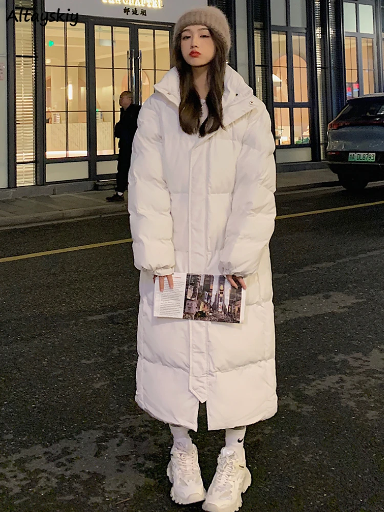 Lange Stil Parkas Frauen Winter College Solide Einfache Alle-spiel Mit Kapuze Lose High Street Koreanischen Stil Minimalistischen Vorherrschen mäntel