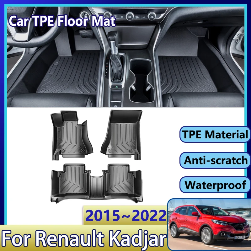 

Автомобильные коврики с левым рулем из ТПЭ для Renault Kadjar 2016 2015 ~ 20222, водонепроницаемый кожаный коврик для ног, полный Tappeto, автоаксессуары
