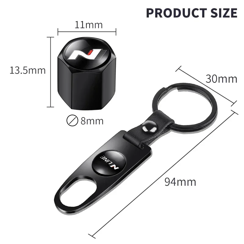 Car Wheel Tire Valve Stems Caps with car Keychain keyrings For Hyundai N Avante Sonata Elantra i30 i20 Tucson N Line Accessories view 6