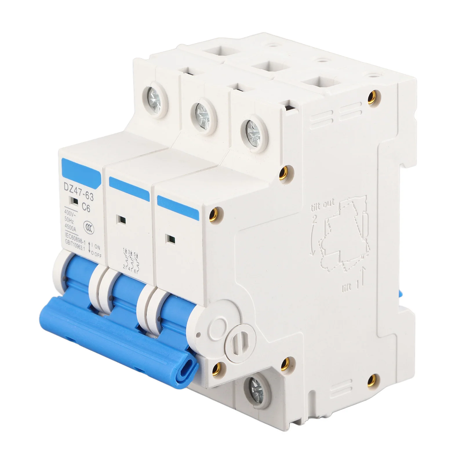 400V Mini Circuit Breaker Mini Circuit Breaker AC 400V 6/10/16/20A 3 Pole Miniature Circuit Breaker MCB Safety Breaker DZ47‑63