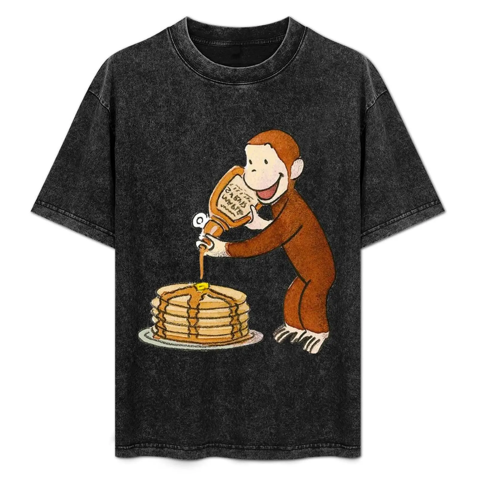 

Curious George making pancakes T-Shirt Summer Holiday Casual Tee