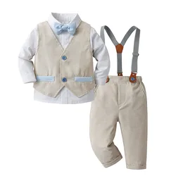 Set di vestiti per neonati camicia a papillon a maniche lunghe + gilet + pantaloni 2 pezzi Set bambini ragazzo festa di compleanno abiti formali abbigliamento gentiluomo