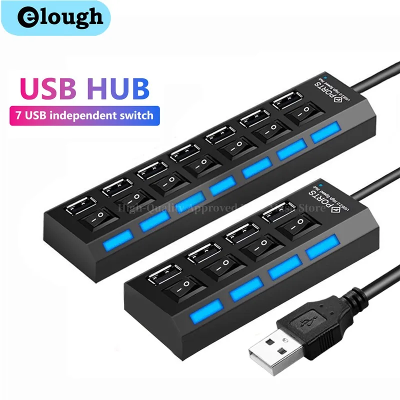 Elough High Speed 4/7 Ports USB HUB 2.0 Adapter Expander Multi USB Splitter Multiple Extender with Switch for PC Laptop