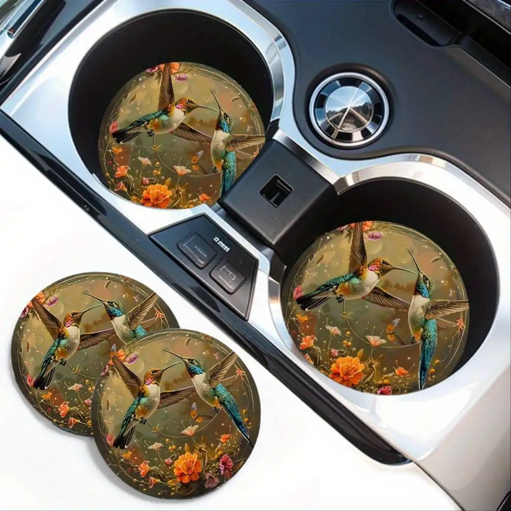 Hummingbird Design Non-Slip Rubber Car Cup Holder Coasters Vehicle Interior Drink Mats