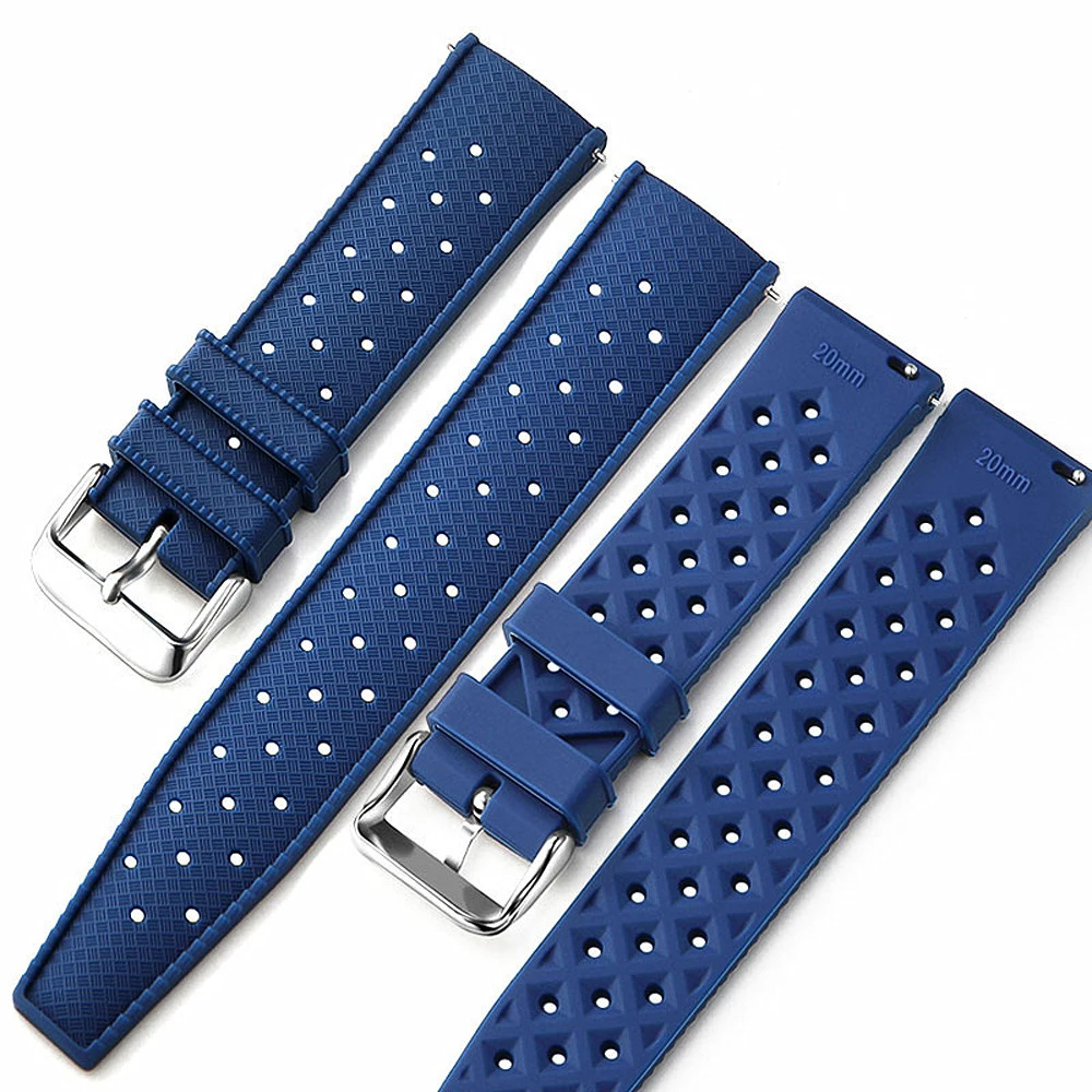 New Perforated Breathable Silicone Rubber Watch Band 20mm 22mm Men Women Smart Watch Universal Quick Release Watch Strap