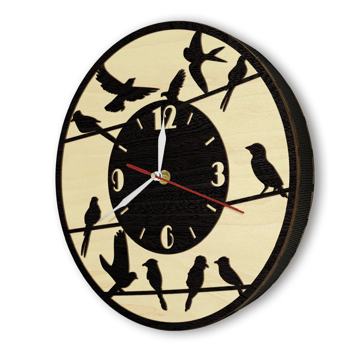 Birds on Branch Living Hinge Frame Wood Clock Nature Inspired Home Decor Timepieces Farmhouse Animal Birds Wooden Wall Clock