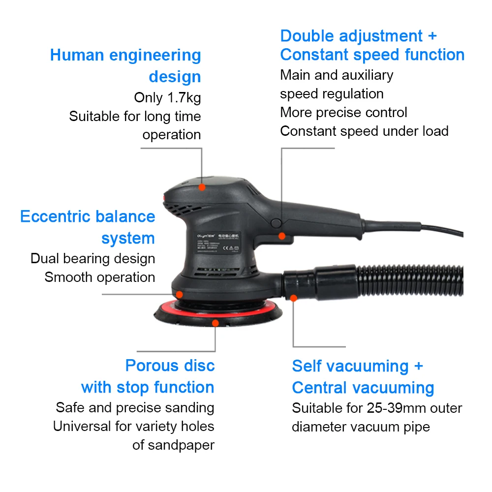 Power Action 150mm Electric Rotary Orbital Paint Sander With Variable Speed 5.0mm & 2.5mm Eccentricity