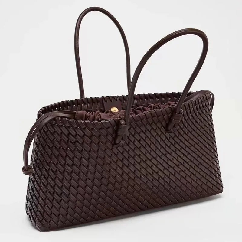 حقيبة يد جلدية فاخرة منسوجة يدويًا حقيبة تسوق منسوجة حقيبة عصرية بمقبض علوي حقائب كتف نسائية للنمط اليومي #2