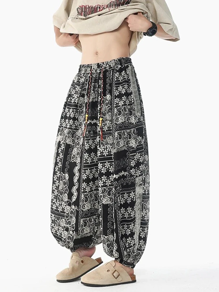 

New Chinese Sle Ethnic Ice Silk Men's Summer Thin Loose Harem Pants Loose Cuffed Lantern Long Trousers Casual Faion