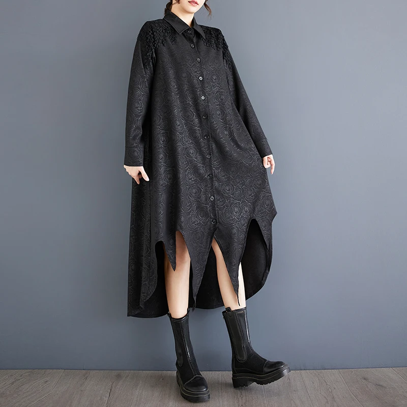 เดรสยาวปานกลางทรงเอ ลายปักดอกไม้ สไตล์ลำลอง เอวสูง สำหรับสาวพลัสไซส์ คอลเลคชั่นใหม่ล่าสุดสำหรับฤดูใบไม้ร่วง