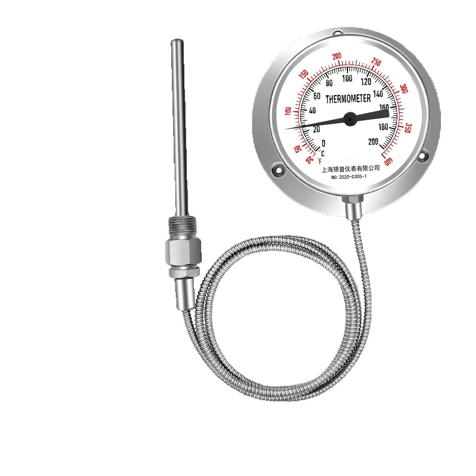 Stainless steel 304 pressure thermometer remote transmission thermometer tank truck boiler printing and dyeing water oil tempera