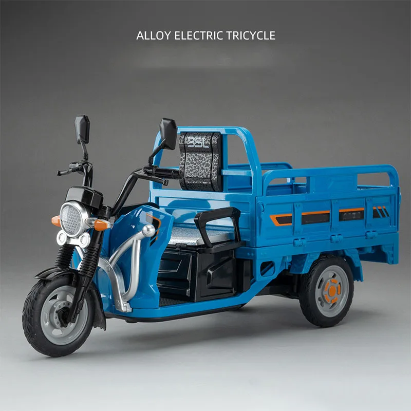 Tricycle électrique de simulation 1:12, modèle de voiture en alliage, jouet avec son et lumière, traction arrière, un cadeau parfait pour les vacances de pâques