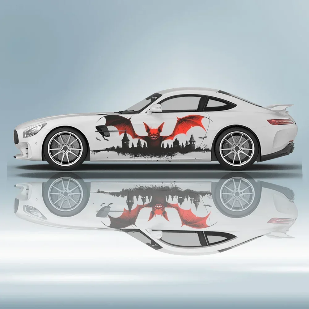 Horror Black Castle Red Bat Car Vinyl Wraps Decal Self-adhesive PVC Sticker Suitable for Trucks SUV Decoration Auto Accessories
