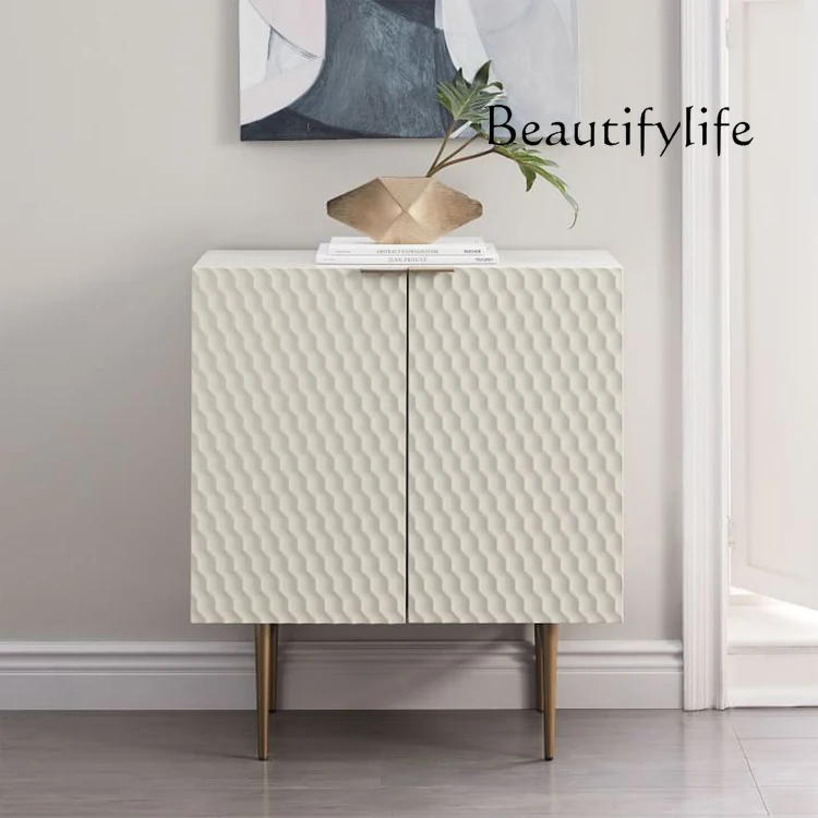 Nordic pastoral modern style side cabinet shell wave board texture white double door foyer entrance cabinet