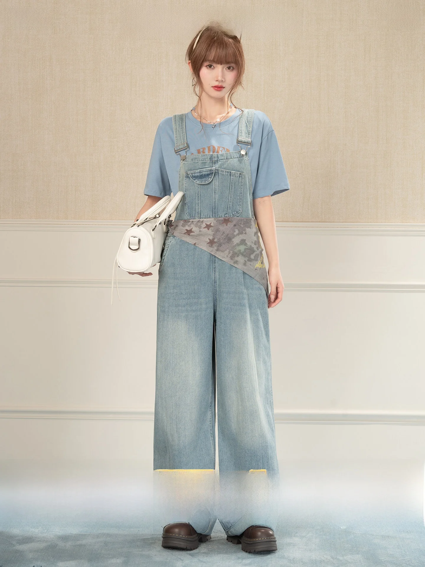 

Cute Vintage High Waist Denim Overalls Women's Summer Loose Slimming Straight Leg Wide Leg Jumpsuit Age Defng Faion