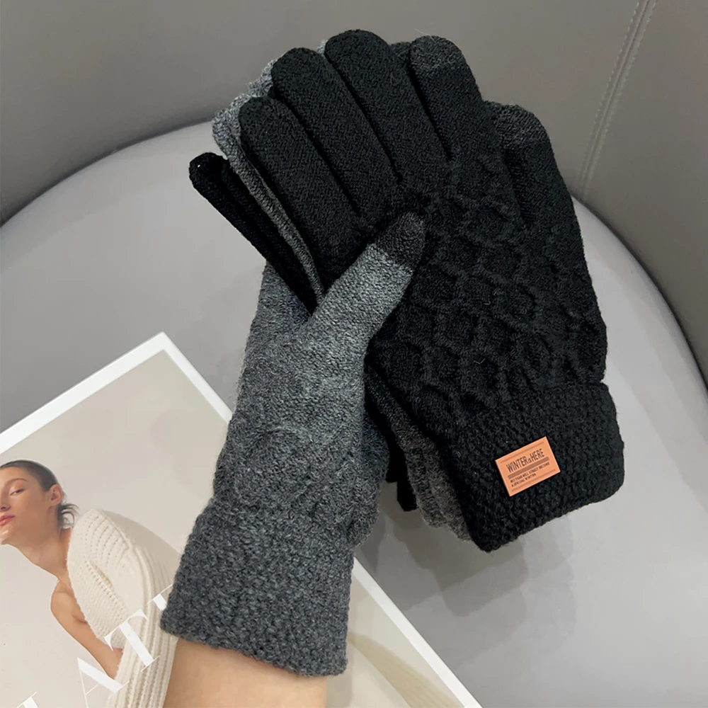 Wool Knitted Winter Gloves Women Men TouchScreen Warm Stretch Mittens Imitation Wool Full Finger Guantes Crochet Luvas Thicken