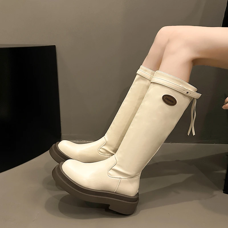 

Winter Women's High-top Knight Boots Fashionable Rear Zipper Ladies Trendy Thick-soled Long Boots Short Plush Women's High Heels