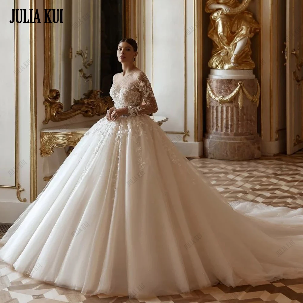 Julia Kui-Robe de Mariée en Tulle Pailmétrage, Broderie de Perles, en Dentelle, Manches sulf, Personnalisées, pour Patients