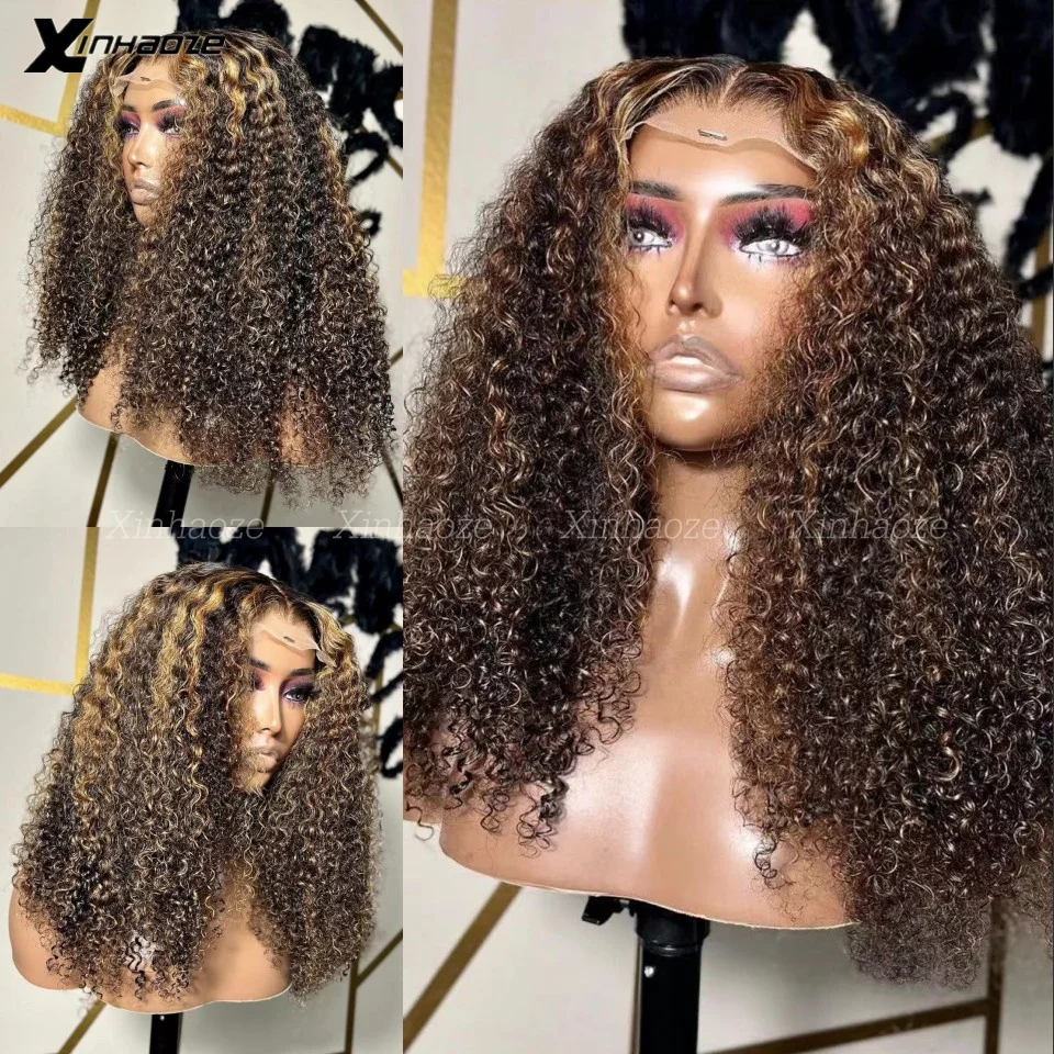 Destaque Curly Lace Frontal Wig, HD Lace, Frente Perucas de Cabelo Humano, Glueless, Pronto Para Vestir, HD, 13x6