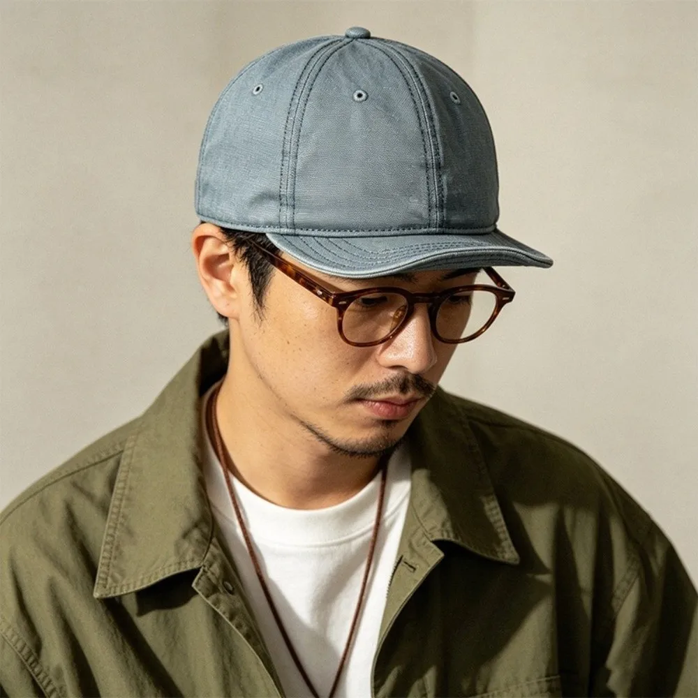 Minimalist Versatile Short Brim Baseball Cap Cotton Retro Flat Edge Baseball Cap Washed Old Craft Adjustable Hip Hop Hat for Men