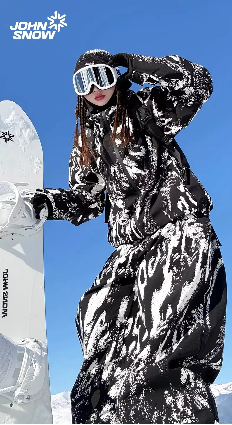 John Snow Unisex Streetwear Graffiti-Print Skijacke & Skihose mit Taped-Seams, Wasserdicht, für Snowboard, Winter, Outdoor, Schneebekleidung – Detail 2