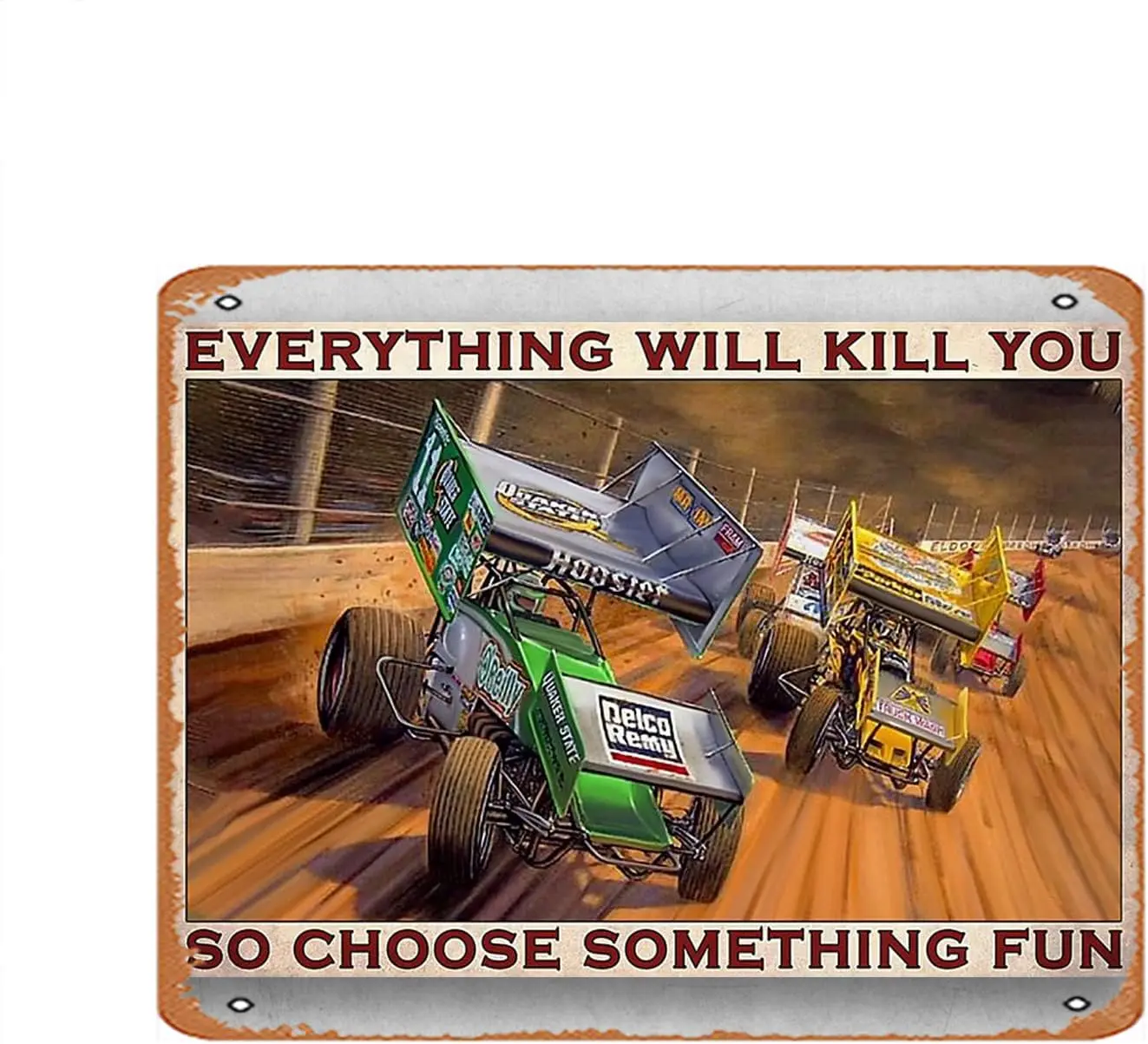 Everything Will Kill You So Choose Something Fun Sprint Cars Decoration Sign for Home Vintage Metal Sign Plaque Metal Funny sign