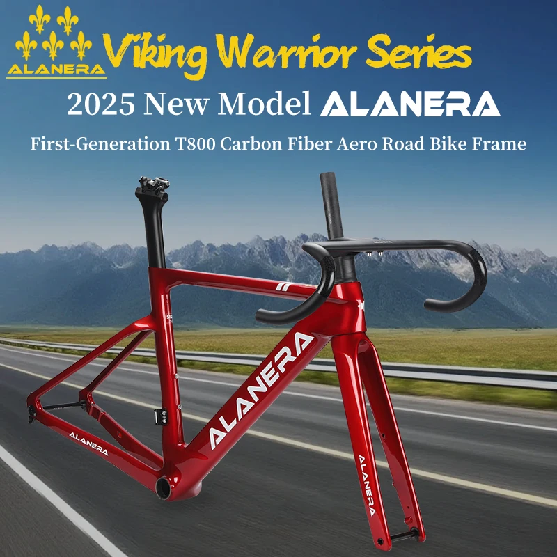 

ALANERA First-Generation 'T800 Carbon Fiber Aero Road Bike Frame full internal cable routing and12° drop handlebars
