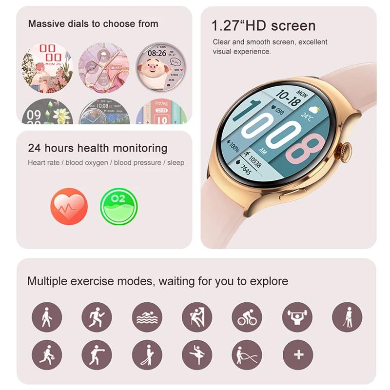 2024 GPS para Huawei Watch 4 Mini Smartwatch mujeres AMOLED 360*360 pantalla HD temperatura corporal impermeable NFC señora Smartwatch reloj