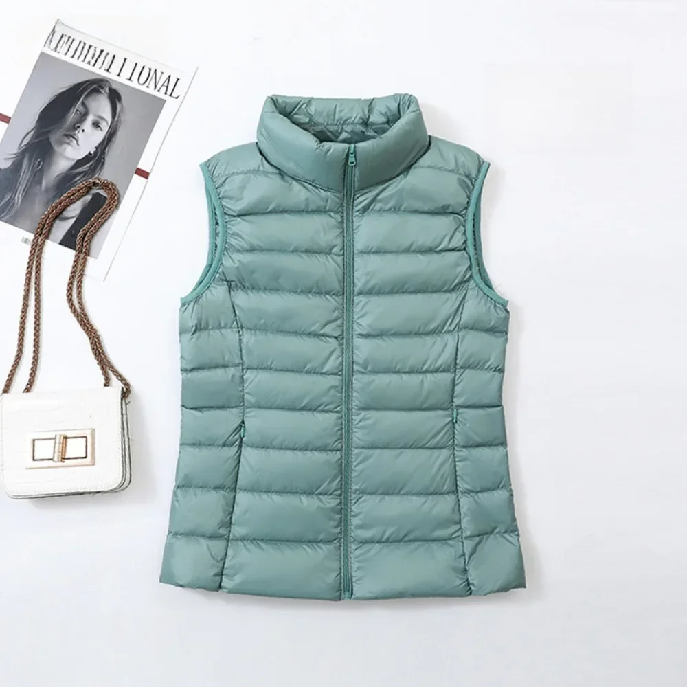 Women White Duck Down Jacket Vest 2023 Autumn Winter Ultra-light Thin White Duck Down Stand Collar Portable Sleeveless Down Coat