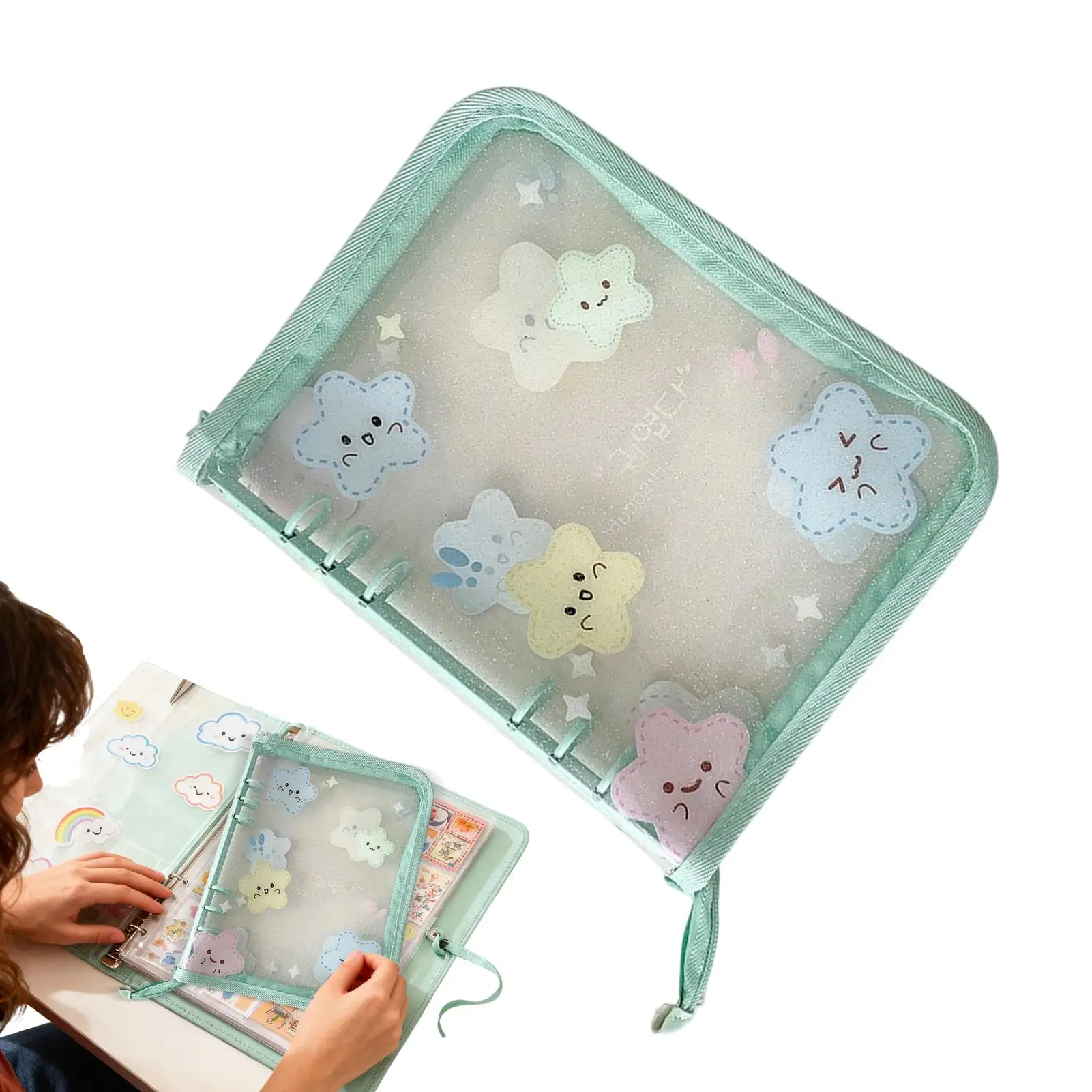 

Binder For Cards Transparent Star Print A5 Protector With 20 Replaceable 4-Compartment Pages Waterproof Trading Card Storage