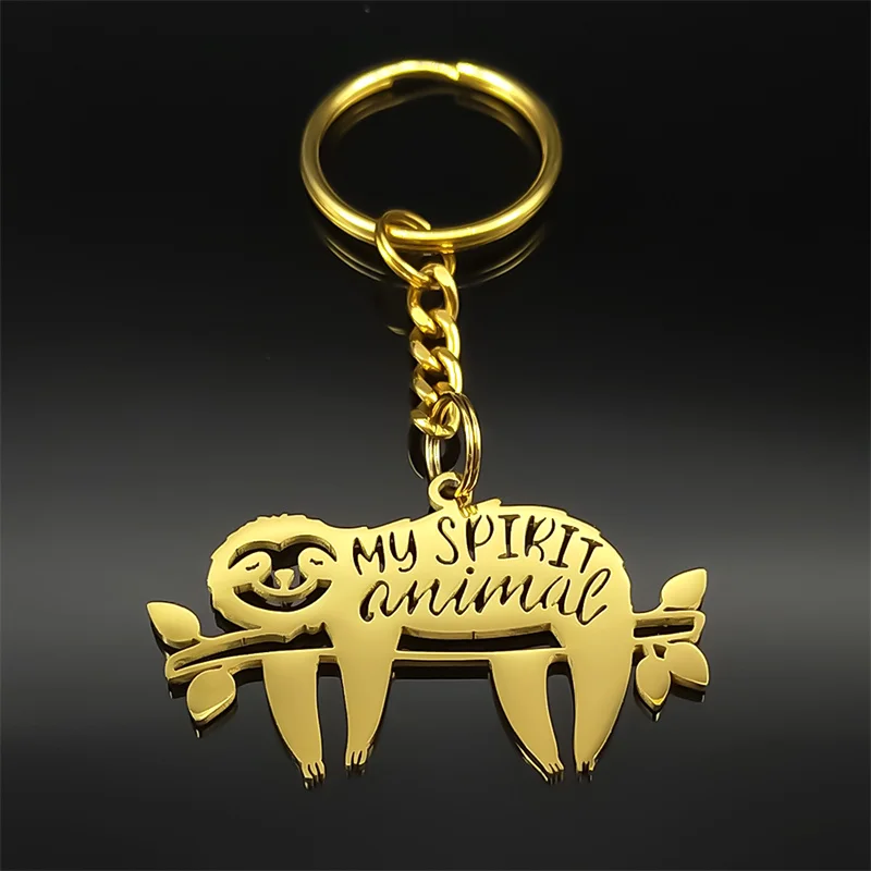 My Spirit Animal Sleep Sloth Keychain For Women Men Stainless Steel Gold Silver Color Lovely Cute Branch Keyring Jewelry Gifts